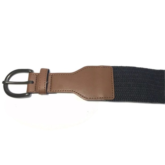 Old Navy Womens Wide Stretch Waist Belt Black Faux Leather Tan Medium Large M L - Picture 4 of 12